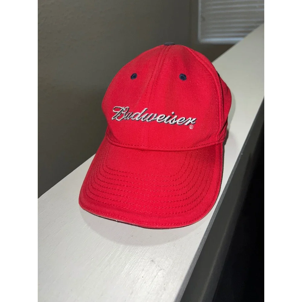 Budweiser Red Baseball Cap The Game Adjustable Hat Vintage Style Script Logo
